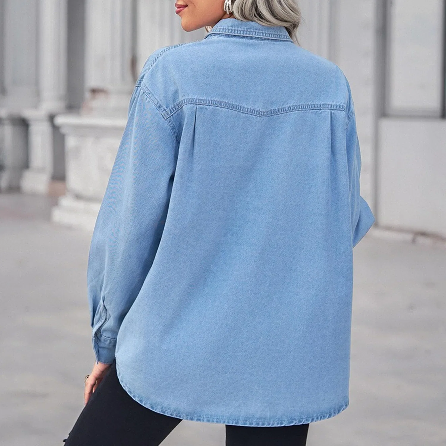 Женская джинсовая куртка с длинным рукавом, Baby blue light — фото 4