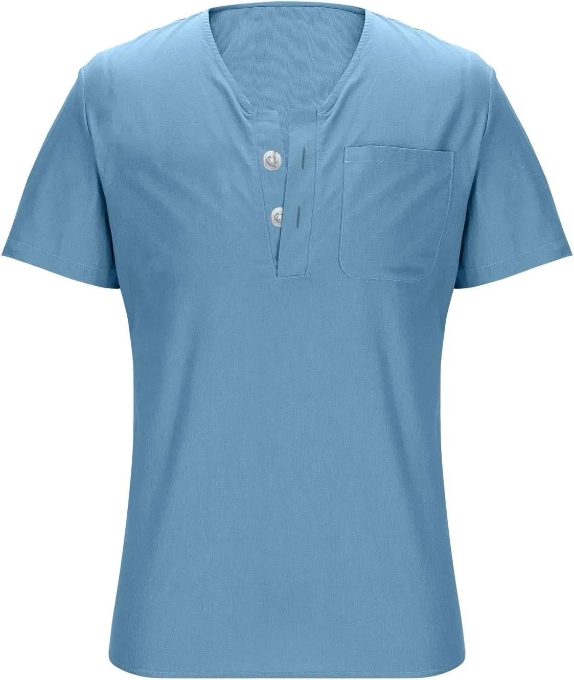 Мужская хлопково-льняная футболка-поло с воротником-стойкой Henley, Light Blue — фото 3