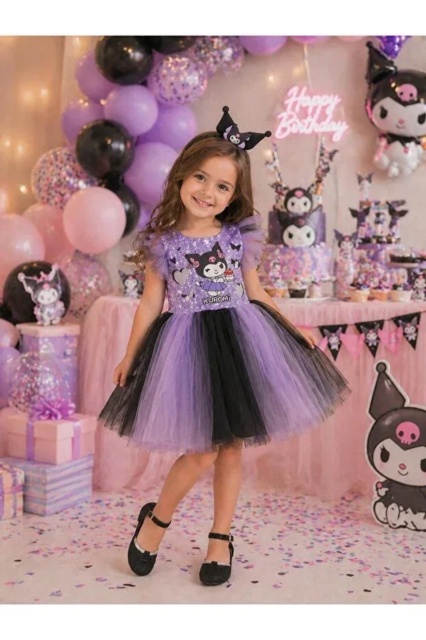 Детское платье для девочек с принтом Fluffy Kuromi With A Crown And Tulle Lunas Tekstil, Purple — фото 2