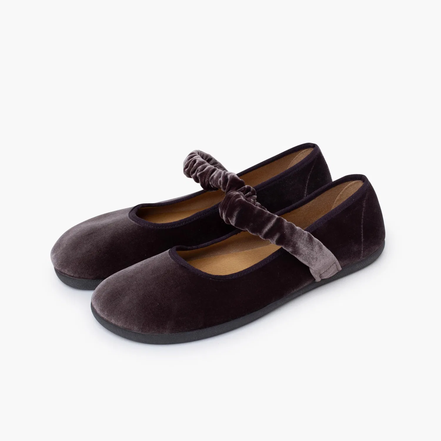 Детские балетки для девочек с бархатом Barefoot Velvet Flats with Gathered Strap Pisamonas, Grey — фото 4