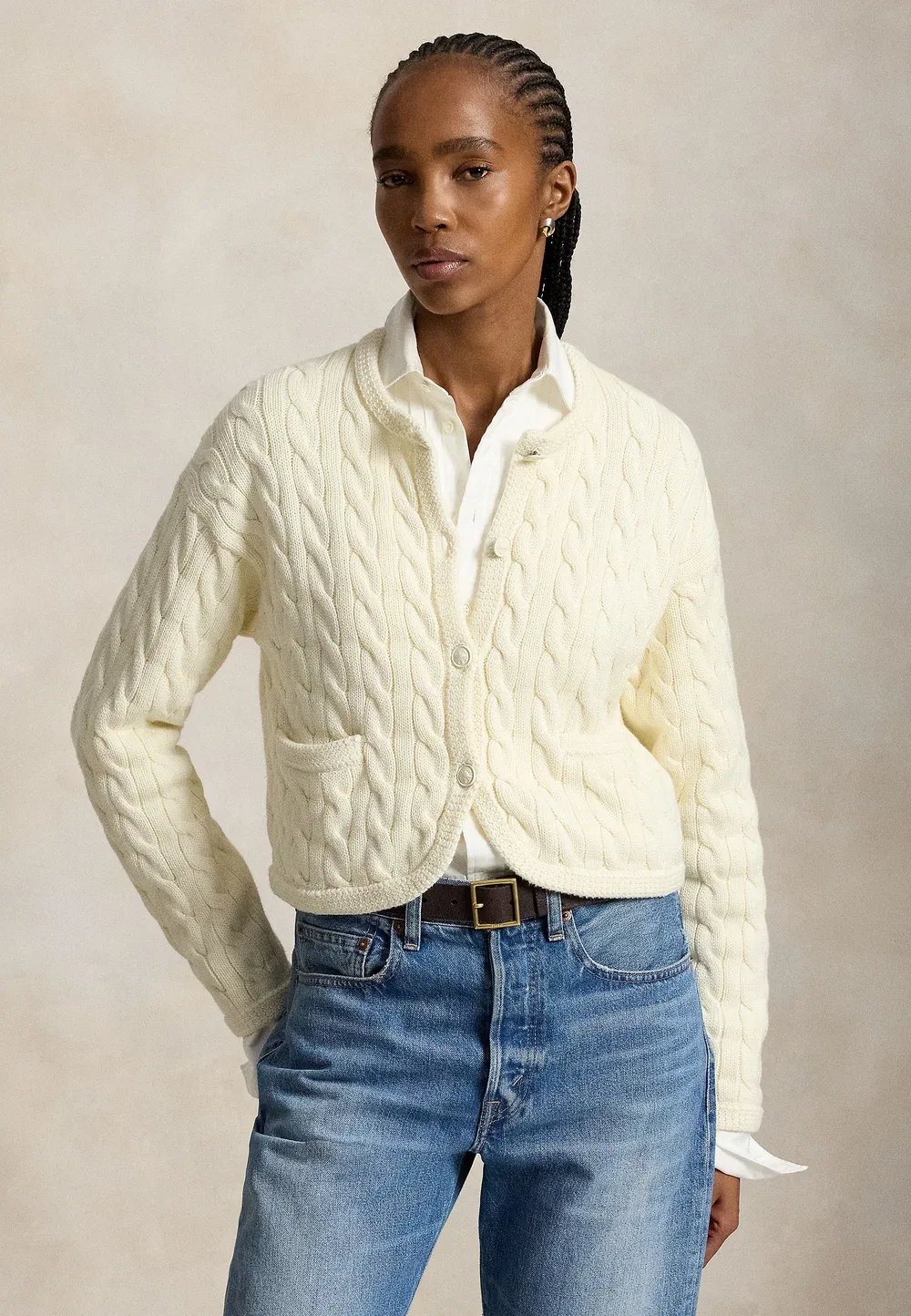 Кардиган из хлопковой смеси с косами Polo Ralph Lauren, Clubhouse Cream