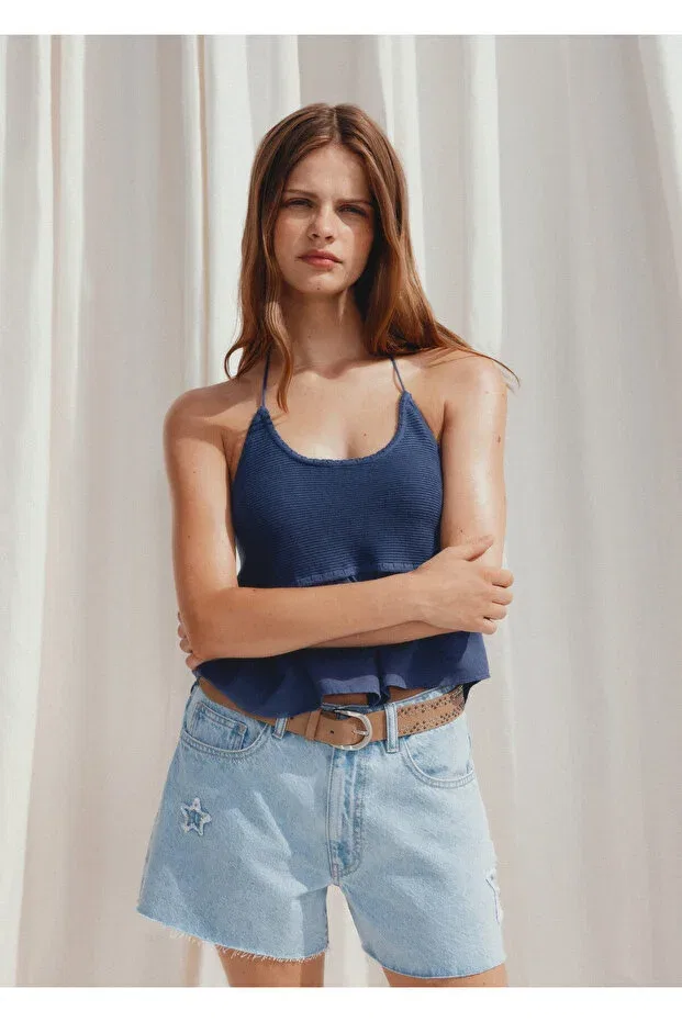 Детские шорты для девочек бермуды хлопковые Mango, Blue — фото 4