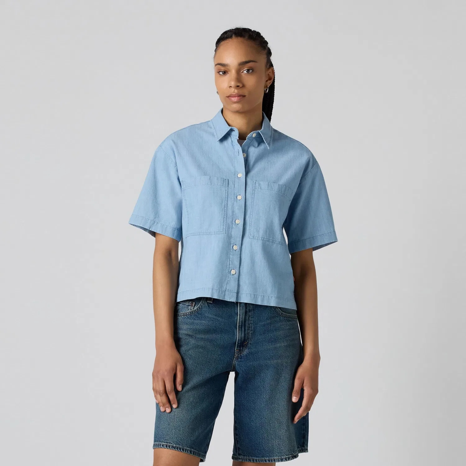 Женская блузка с коротким рукавом Harlie SS Cropped Shirt Levi's, Blue — фото 4