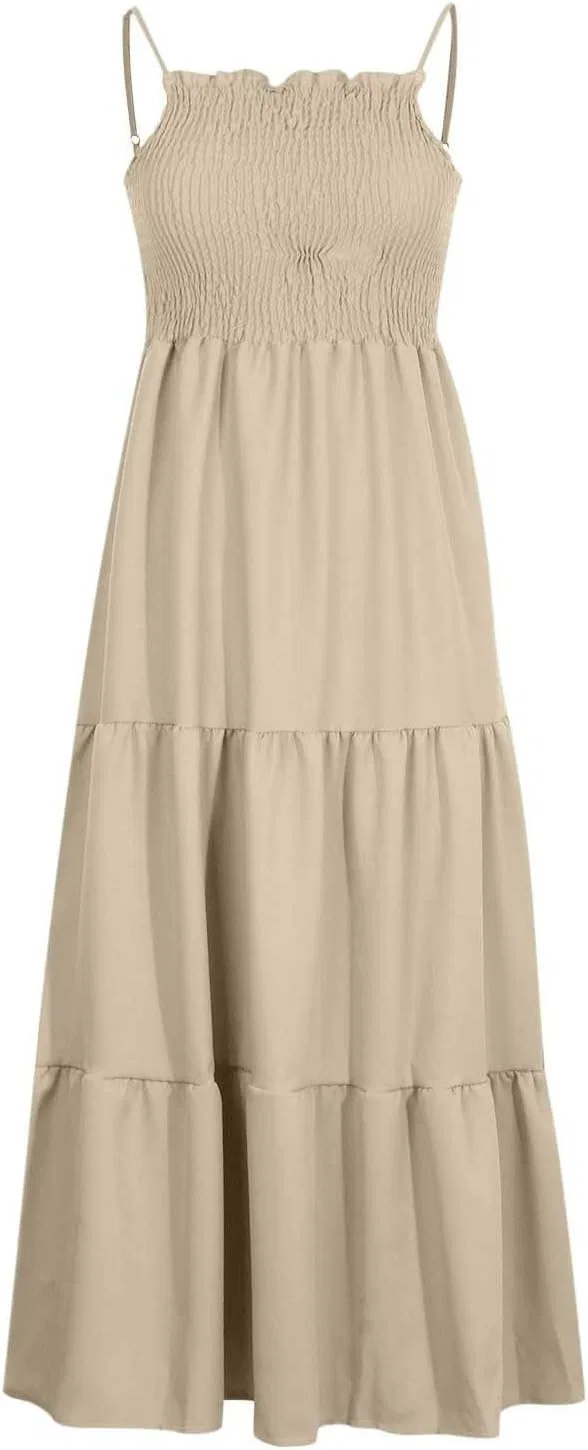 Женское летнее платье на тонких бретелях с рюшами A-силуэта Khaki — фото 3