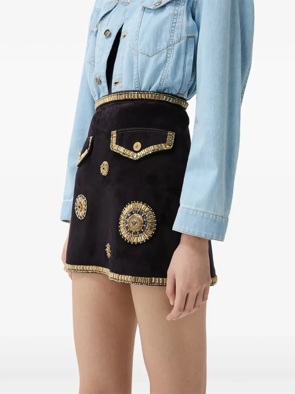 Мини-юбка с вышивкой Versace, черный — фото 3