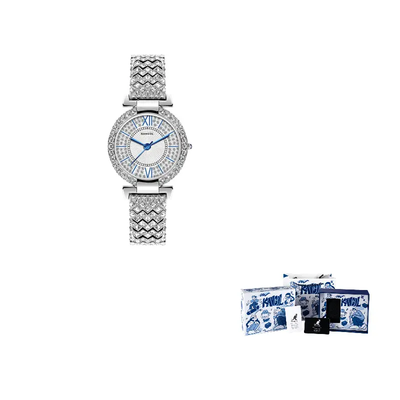 

KANGOL Часы женские с металлическим ремешком, кварцевый механизм, серебристый циферблат, коллекция с искрящимися стразами