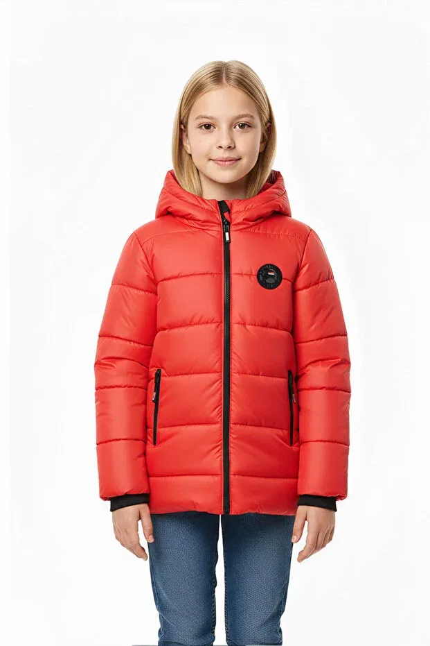Детское зимнее пальто для девочек с капюшоном Qawwa, Red