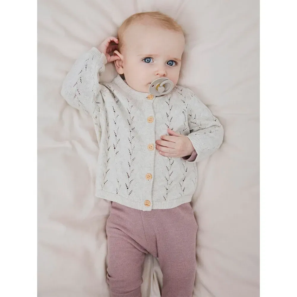 Детский кардиган для девочек с ажурным узором Banni Mini Name it, Beige — фото 4