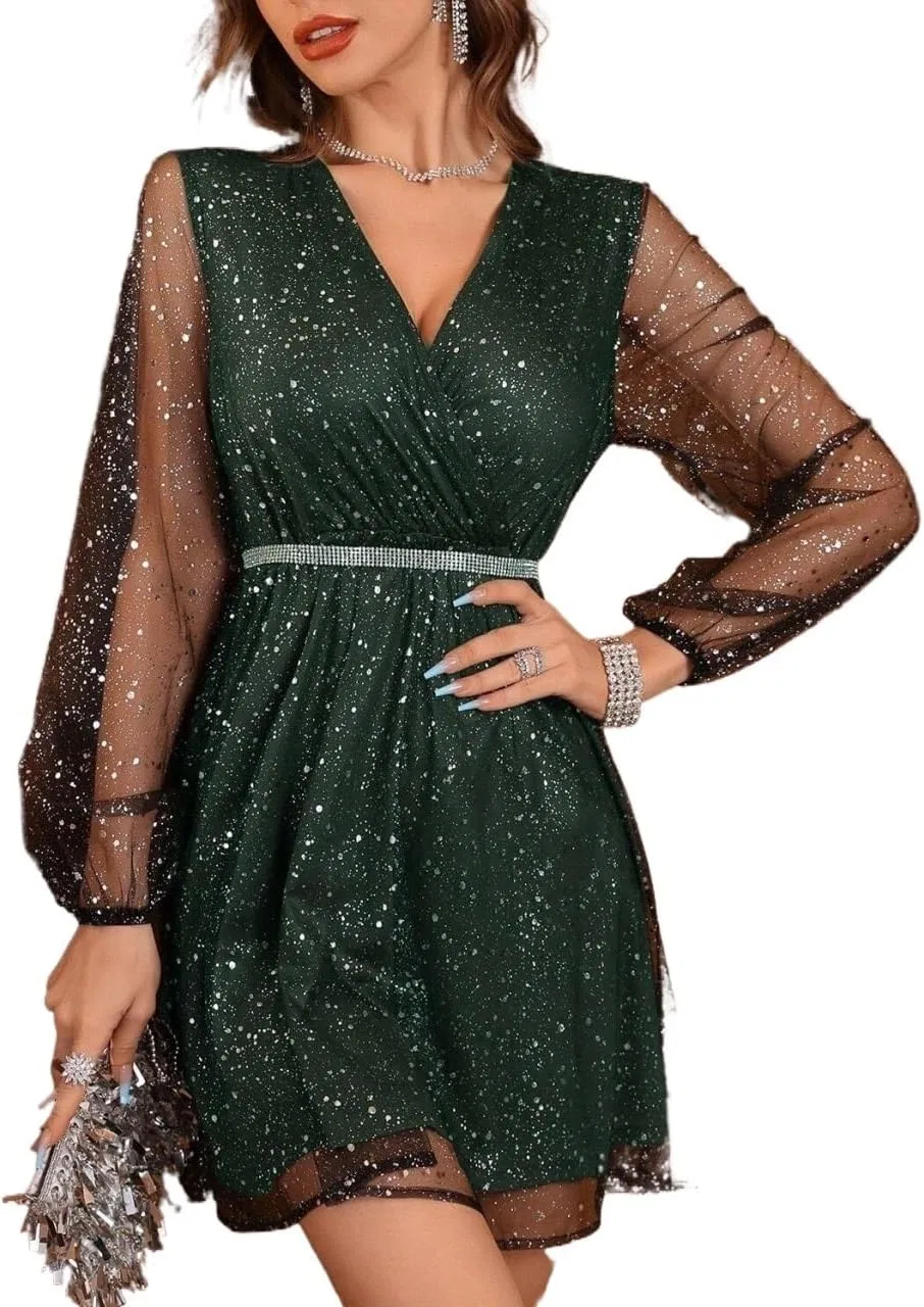 Женское платье A-line с длинным рукавом, Dark Green