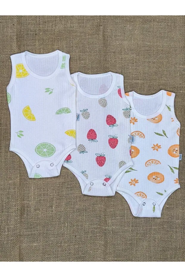 Детское боди-слип из органического хлопка с принтом 3-Pack Vieso, Fruit