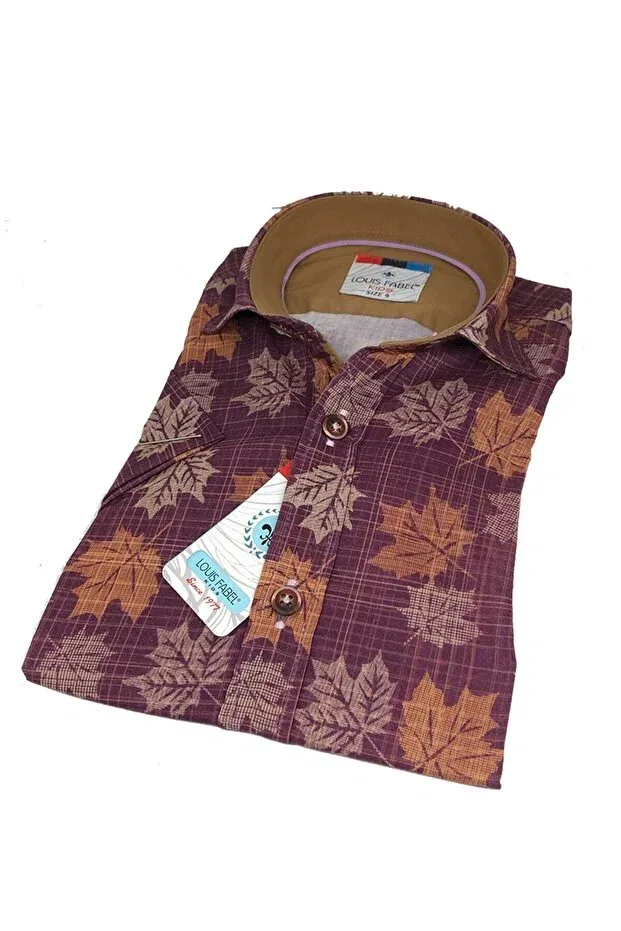 Детская рубашка для мальчиков с принтом Plum Big Leaf Detailed Short Sleeve Louis Kids, Murdum — фото 2
