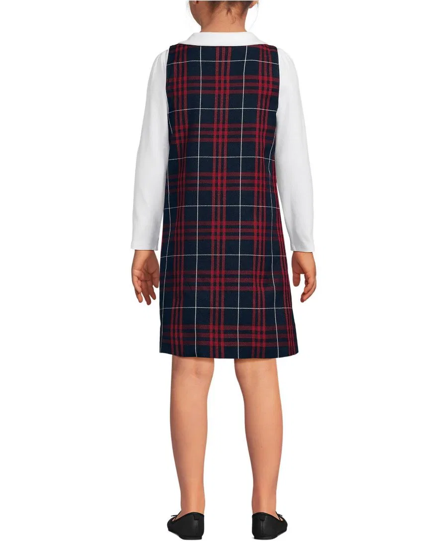 Платье-джемпер без рукавов, с пуговицами на плечах Lands' End, Classic Navy Large Plaid — фото 2