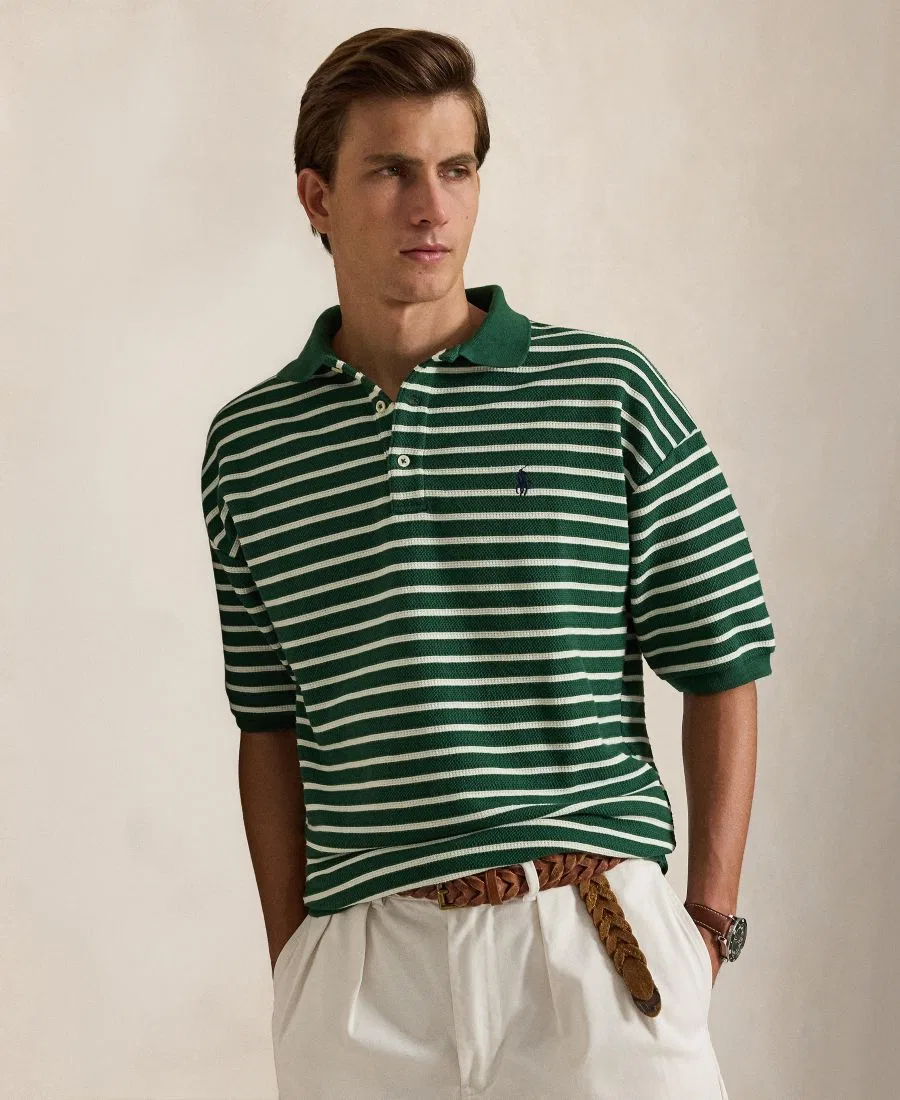 Мужское поло с коротким рукавом Relaxed-Fit Striped Textured Polo Shirt Polo Ralph Lauren, New Forest/Nevis