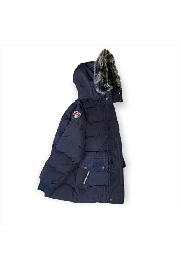 Детское пальто для девочек с капюшоном Pink Hippo Kids, Navy Blue — фото 2