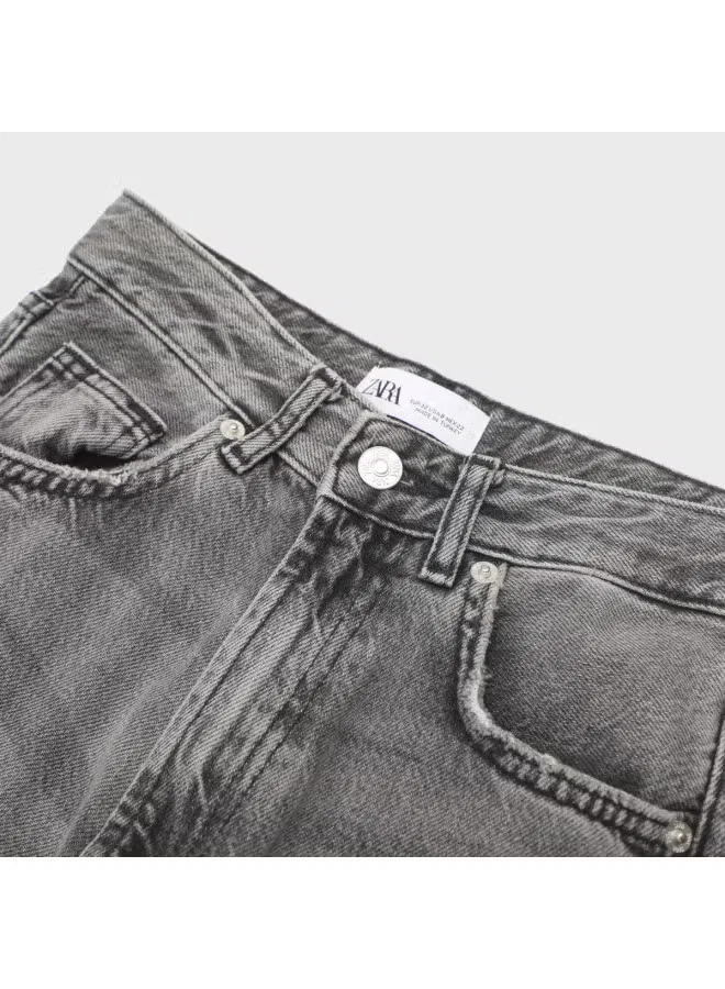 Брюки с необработанным низом прямые Zara, дымчато-серый — фото 4