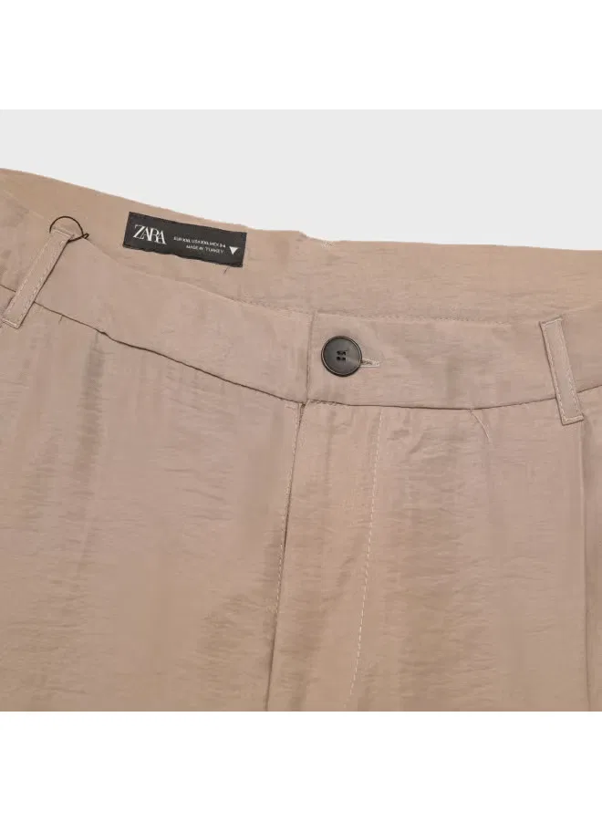 Брюки широкие с мягкой посадкой Zara, светло-бежевый — фото 4