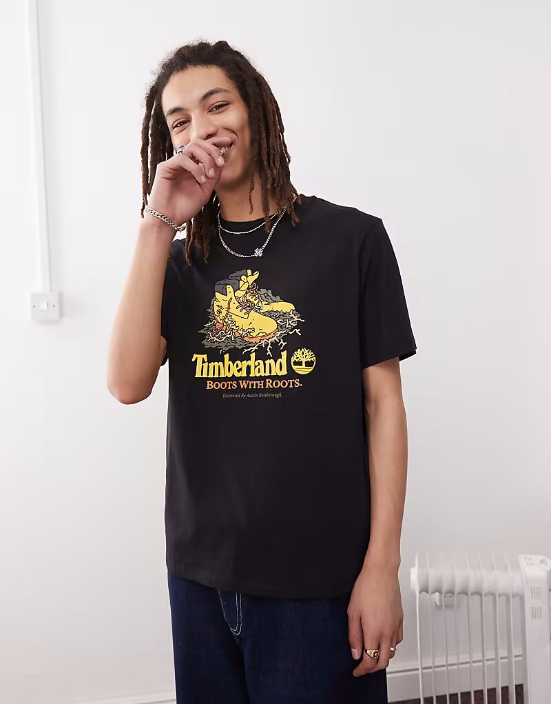 

Футболка с графическим принтом Timberland Boots With Roots черного цвета