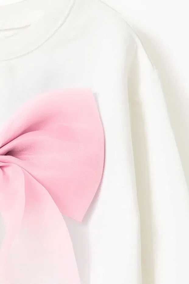 Детские свитшот для девочек с бантом Anastasia organza bow crop Banamio, Ecru-Pink — фото 2