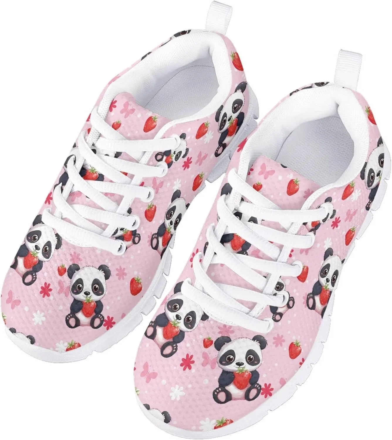 Детские кроссовки для девочек с принтом Fowototi, Pink Hearts Cute Panda — фото 3