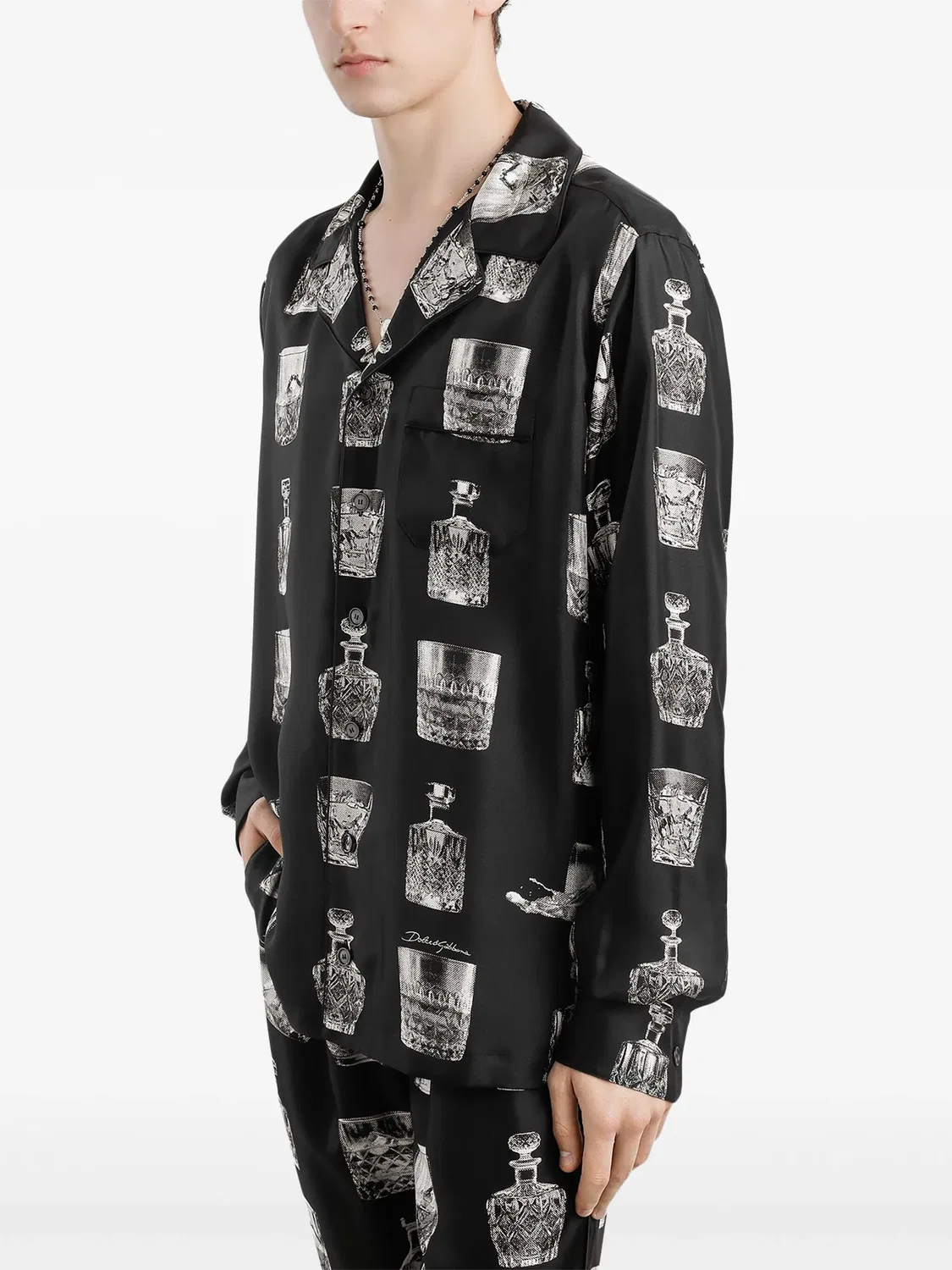 Dolce & Gabbana Рубашка Liquor из шелка, черная — фото 2