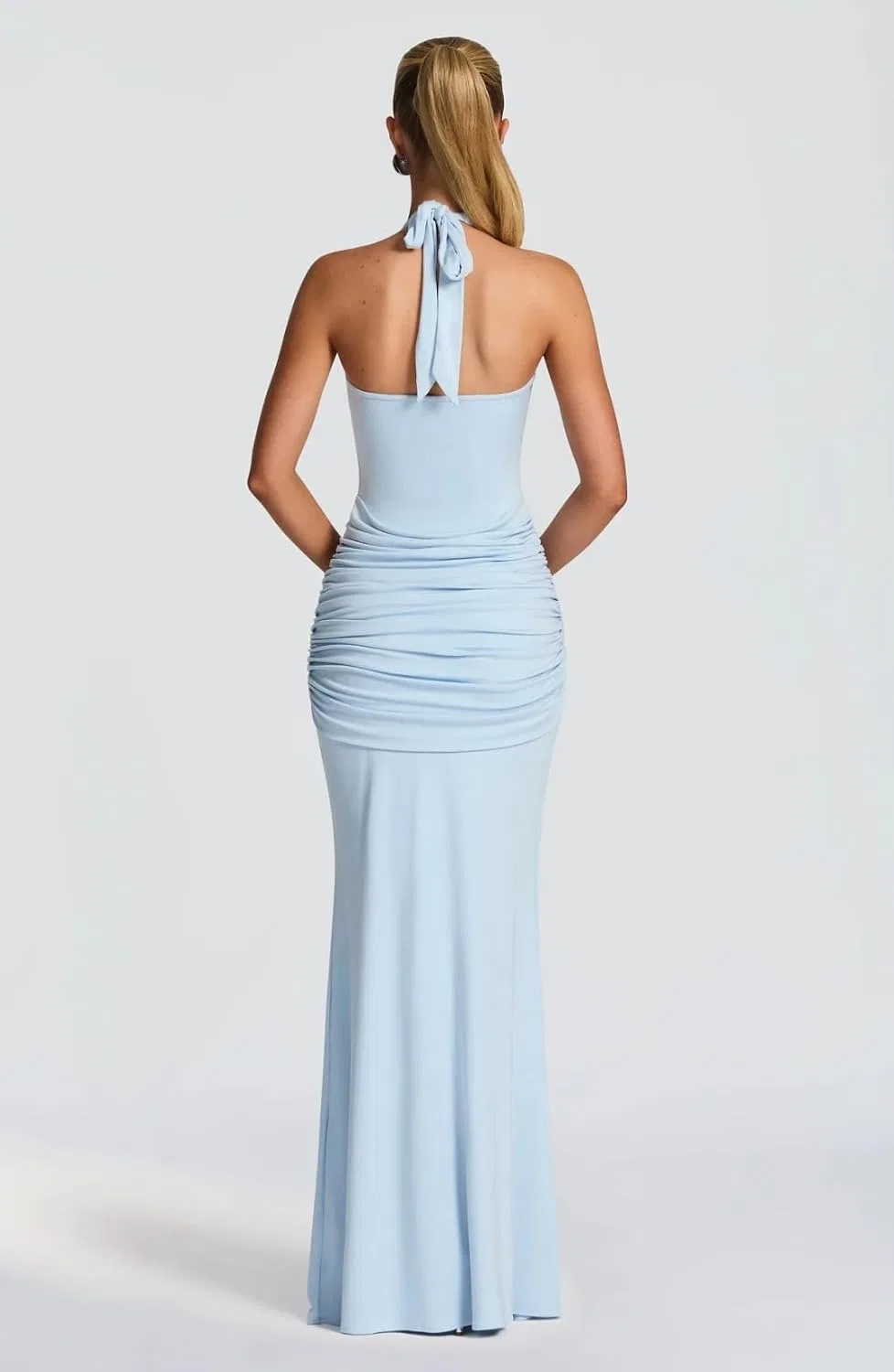Женское вечернее платье-макси с завязкой на талии Generic, Light Blue — фото 3
