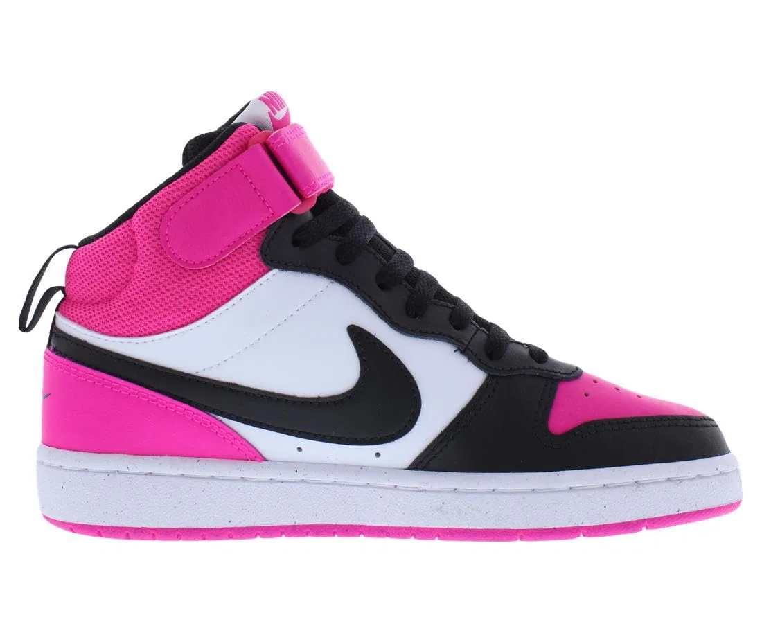 Детские кроссовки для мальчиков кожаные Court Borough Mid 2 Bg NIKE, White/Black-Fierce Pink — фото 2