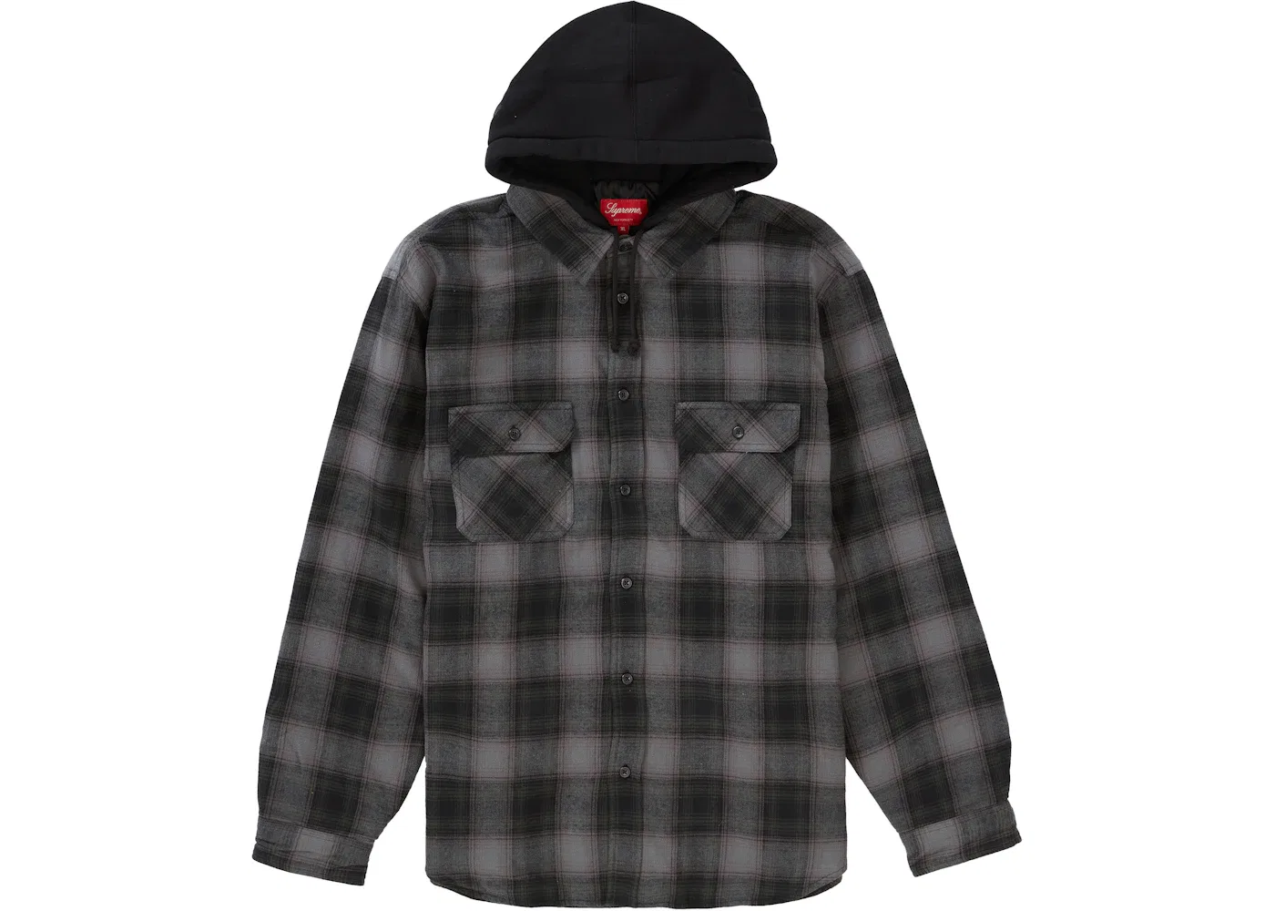 Мужская фланелевая рубашка с капюшоном на молнии Supreme, Black
