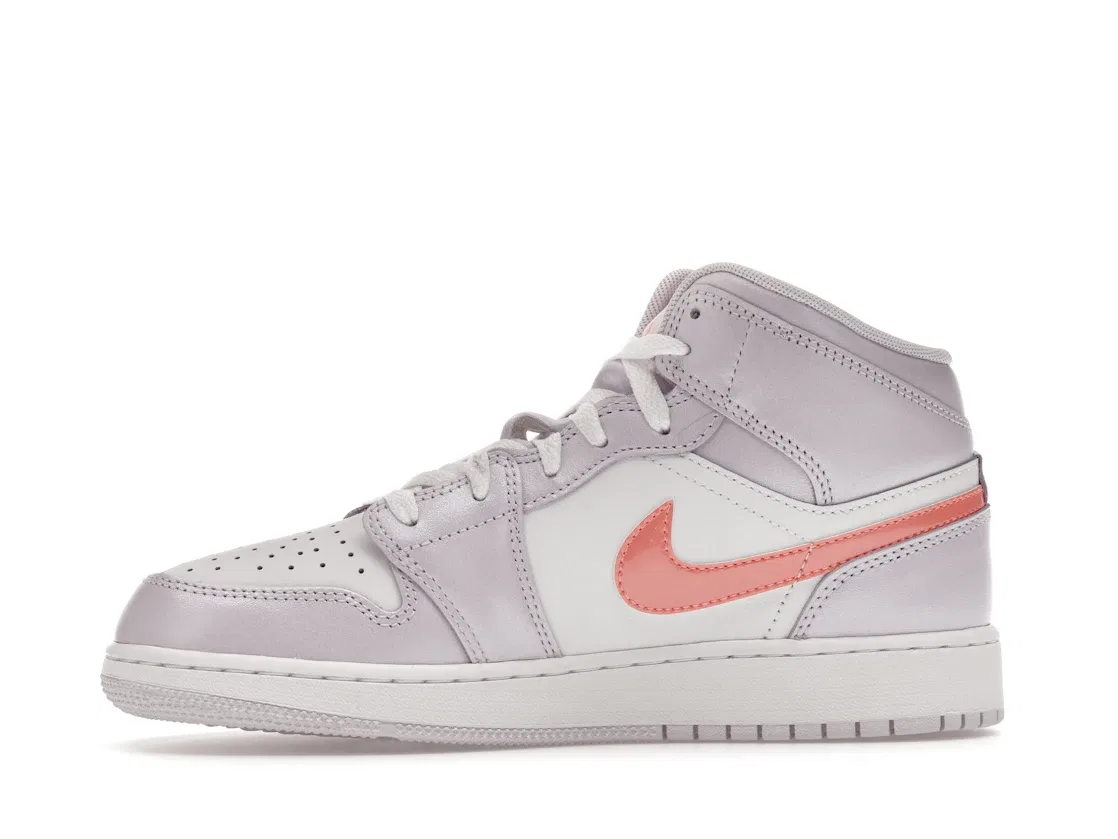 Детские кроссовки для девочек с принтом Jordan 1 Mid SE Jordan, Barely Grape/White/Atomic Pink — фото 3