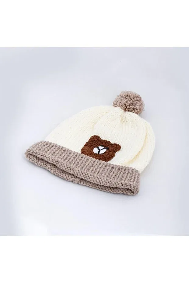 Детский кардиган для мальчиков с вязаным мишкой Hand knitted teddy bear boy cardigan and beret set Evitle, Brown — фото 3