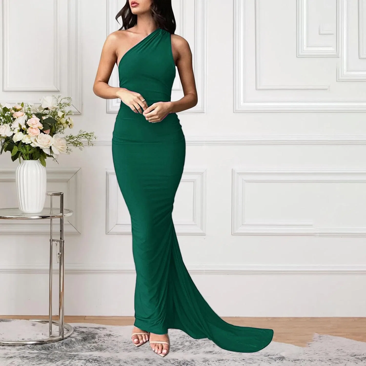 Женское облегающее платье с открытой спиной с запахом, Green — фото 2