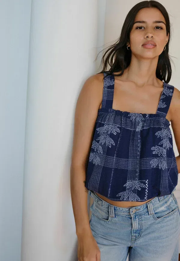 Топ хлопковый sleeveless bubblehem top Next, темно-синий Print — фото 2