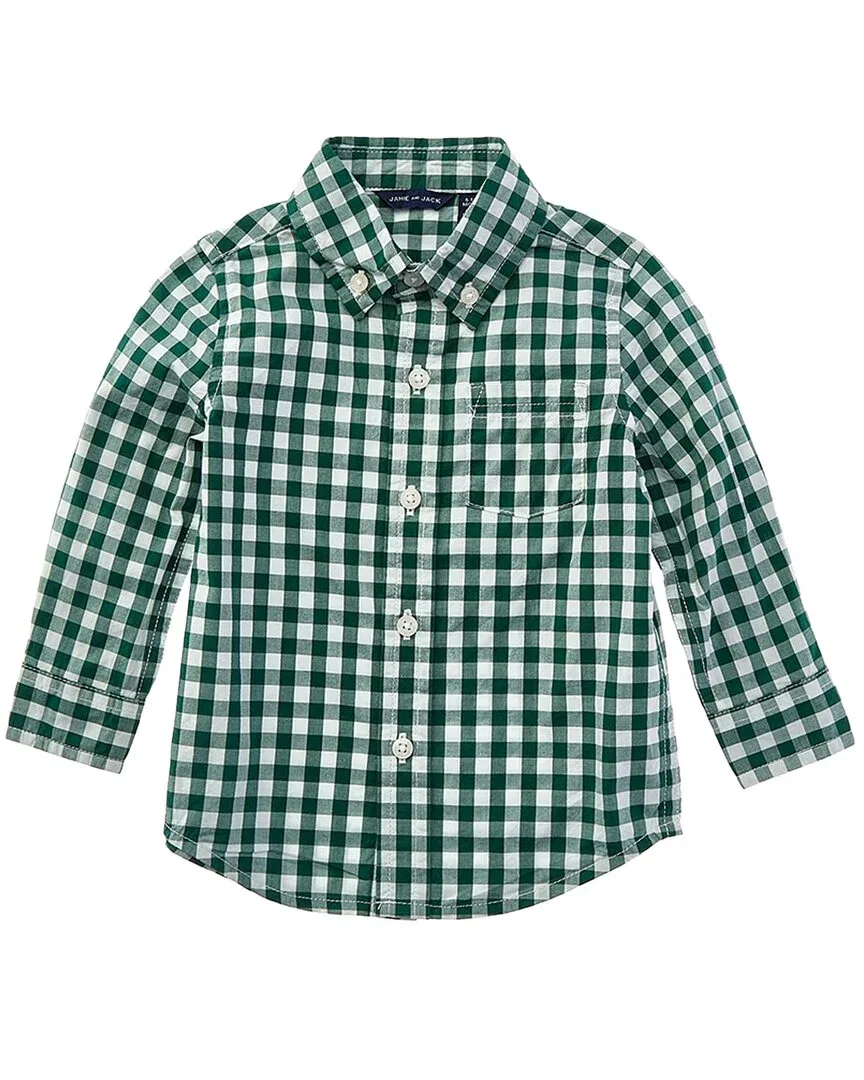 Детская рубашка для мальчиков с принтом Gingham Poplin Janie and Jack, зеленый