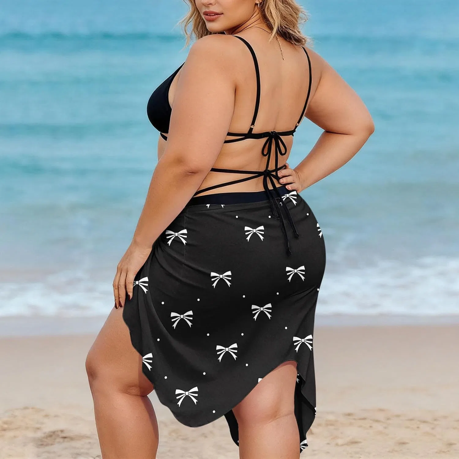 Женская пляжная накидка-парео на бретелях, бабочка, Plus Size, Black — фото 2
