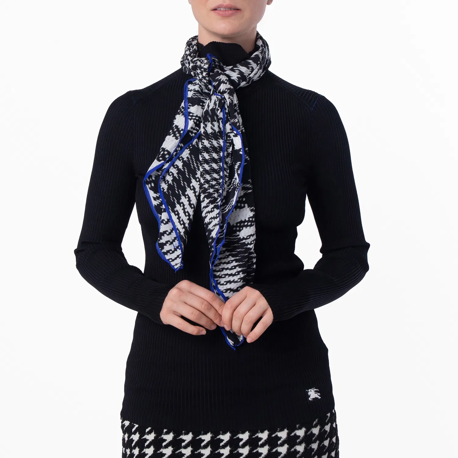 Свитер с высоким воротником и шарфом Scarf Rib Knit Burberry, Black