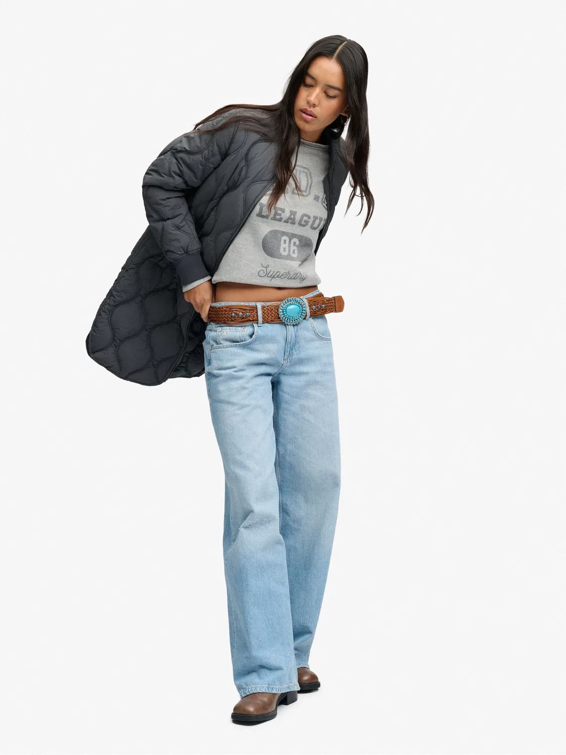 Черная длинная стеганая куртка с луком Superdry — фото 4