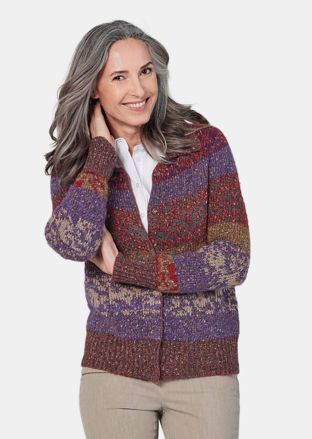 

Кардиган GOLDNER Strickjacke, цвет dunkelrot/gemustert