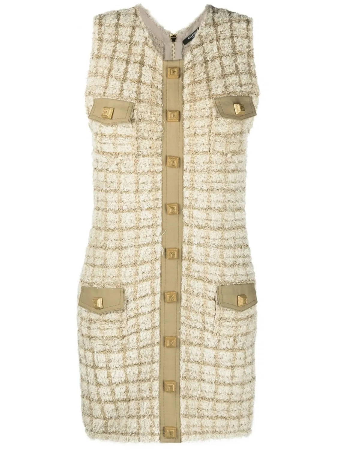 Безрукавное Платье из Твидa Balmain, нейтральные