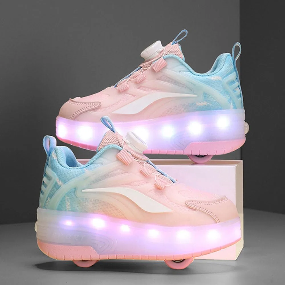 Детские роликовые кроссовки с выдвижными колесами ZYANLING, Pink Sky Blue — фото 3