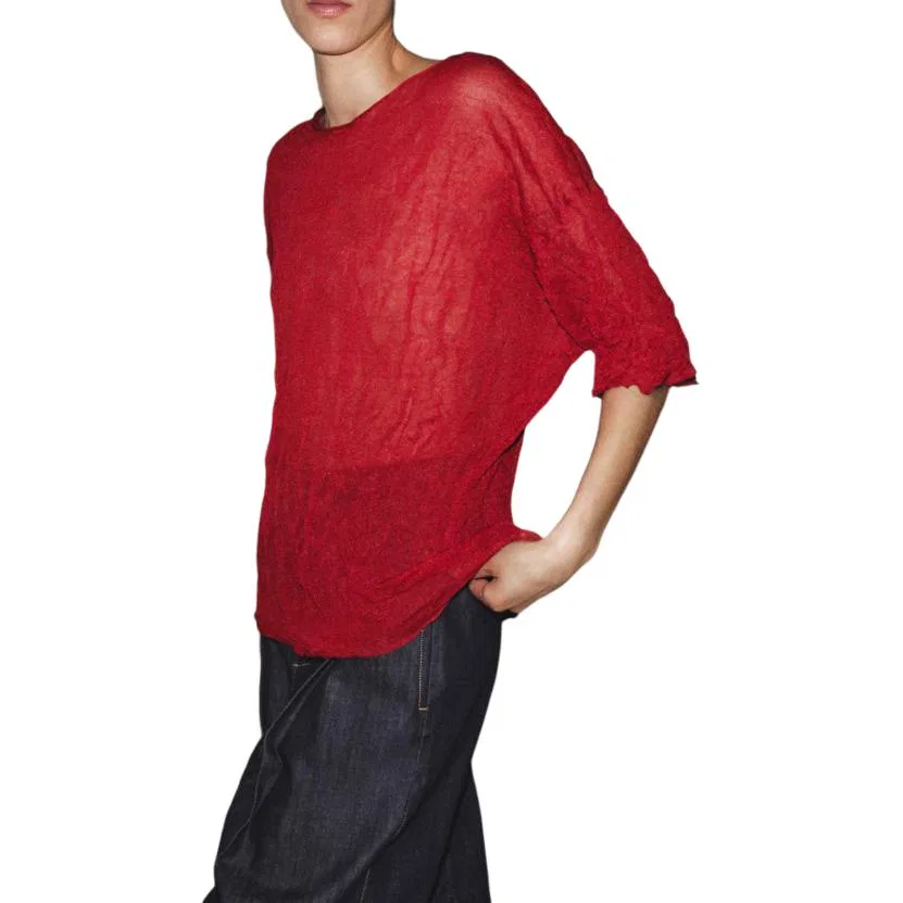 Женский трикотажный топ с длинным рукавом, красный, ZARA, Red — фото 4