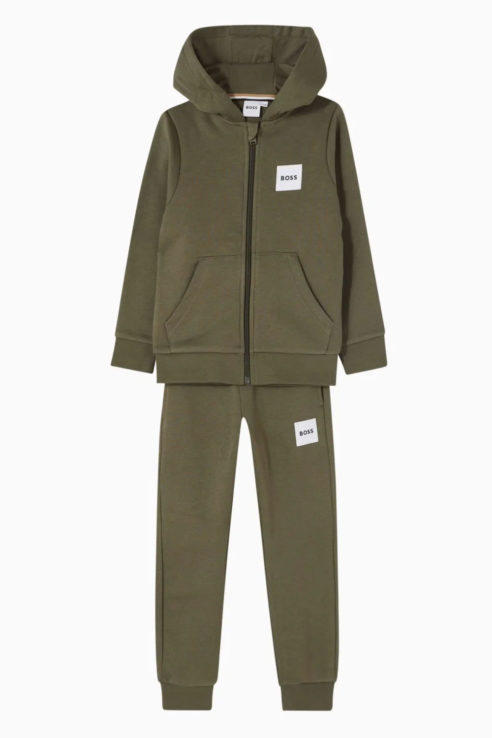 Комплект худи и штанов из флиса с логотипом BOSS Kidswear, зеленый