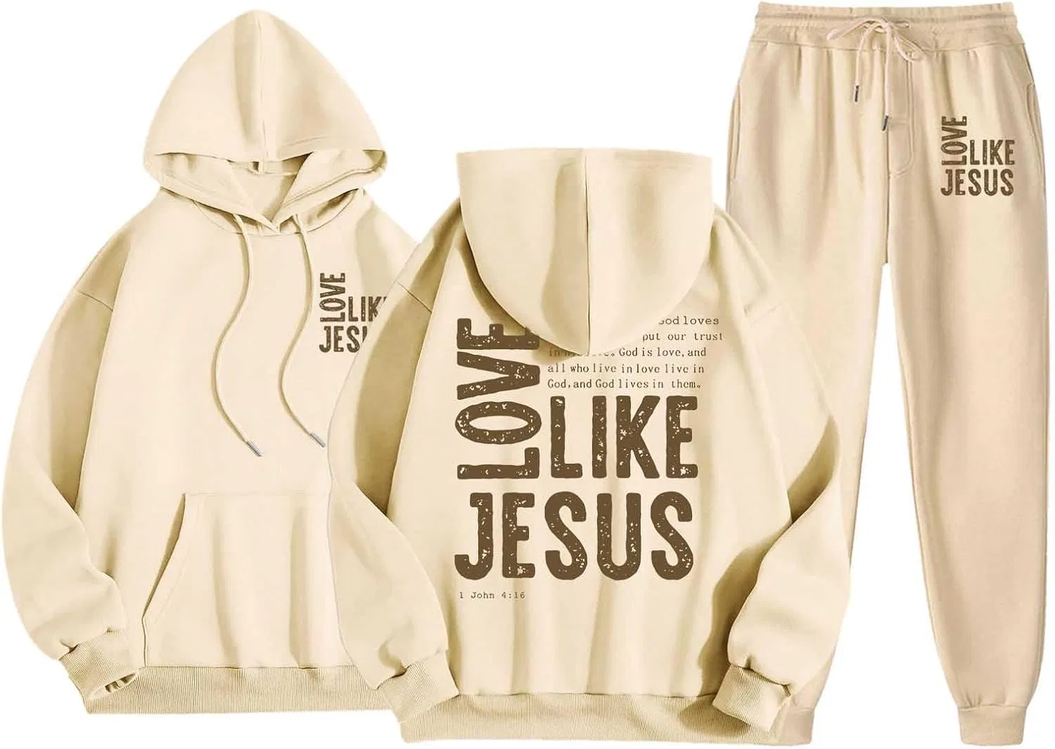 Женский спортивный комплект из худи и брюк Love Like Jesus, бежевый