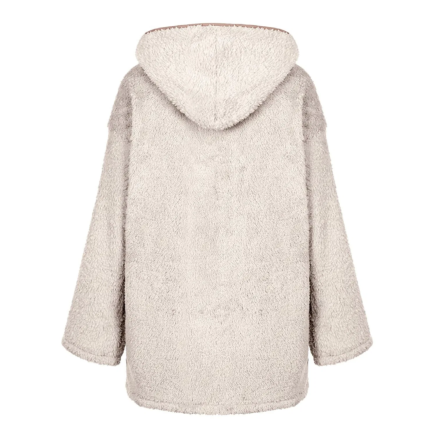 Женское дождевик с капюшоном из искусственной шерсти, Beige — фото 2