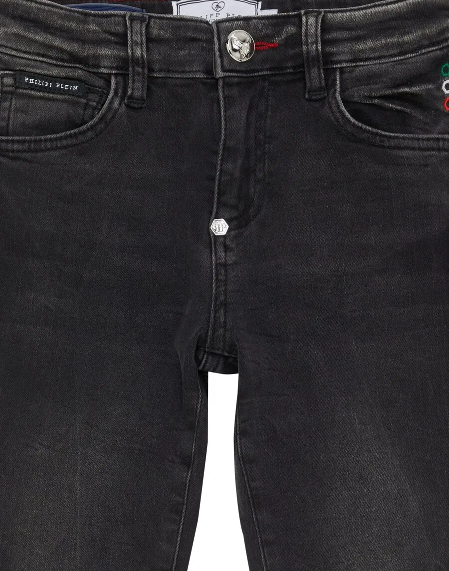 Джинсы Philipp Plein Regular Jeans 'Skull' черного цвета — фото 3