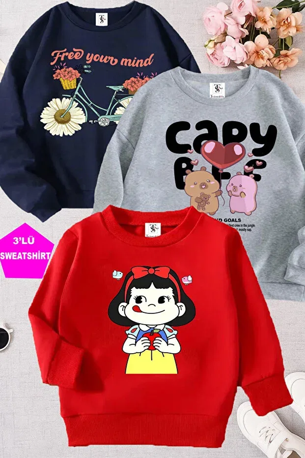 Детские свитшот для девочек с принтом Capybara and girl Twins Tailors, Red