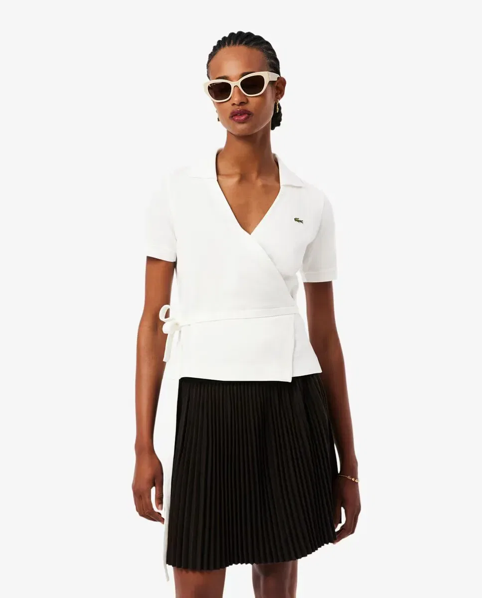Поло Lacoste Blanco с V-образным вырезом