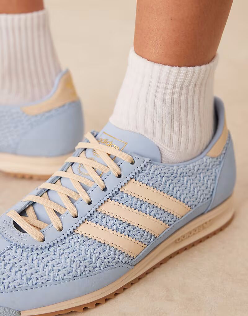 Кроссовки Adidas Originals SL 72 OG светло-голубого и кремового цвета с плетением — фото 4