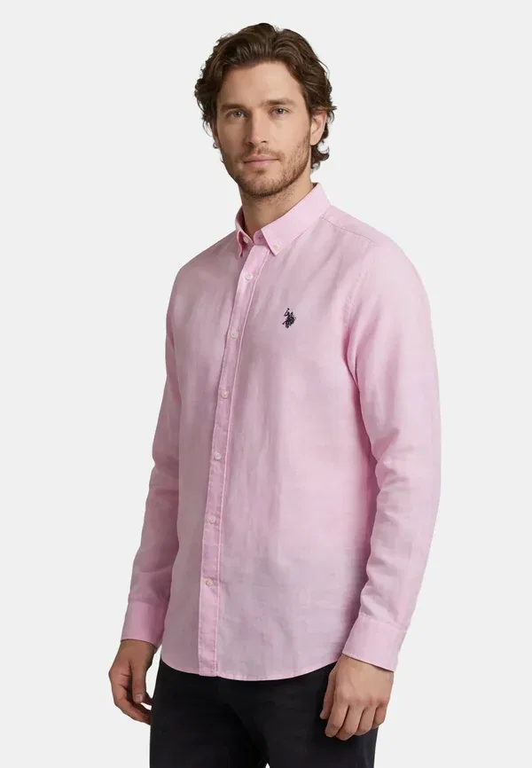 Рубашка из льна и хлопка Usblaake U.S. Polo Assn., pink, розовый — фото 4