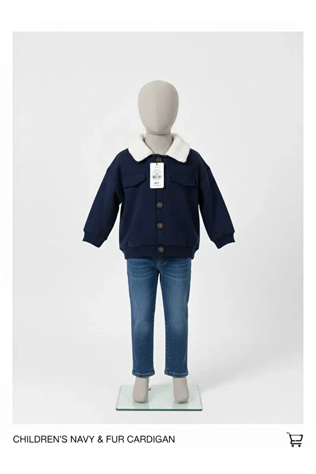 Детское пальто-кардиган с мехом для мальчиков Butik, Navy Blue