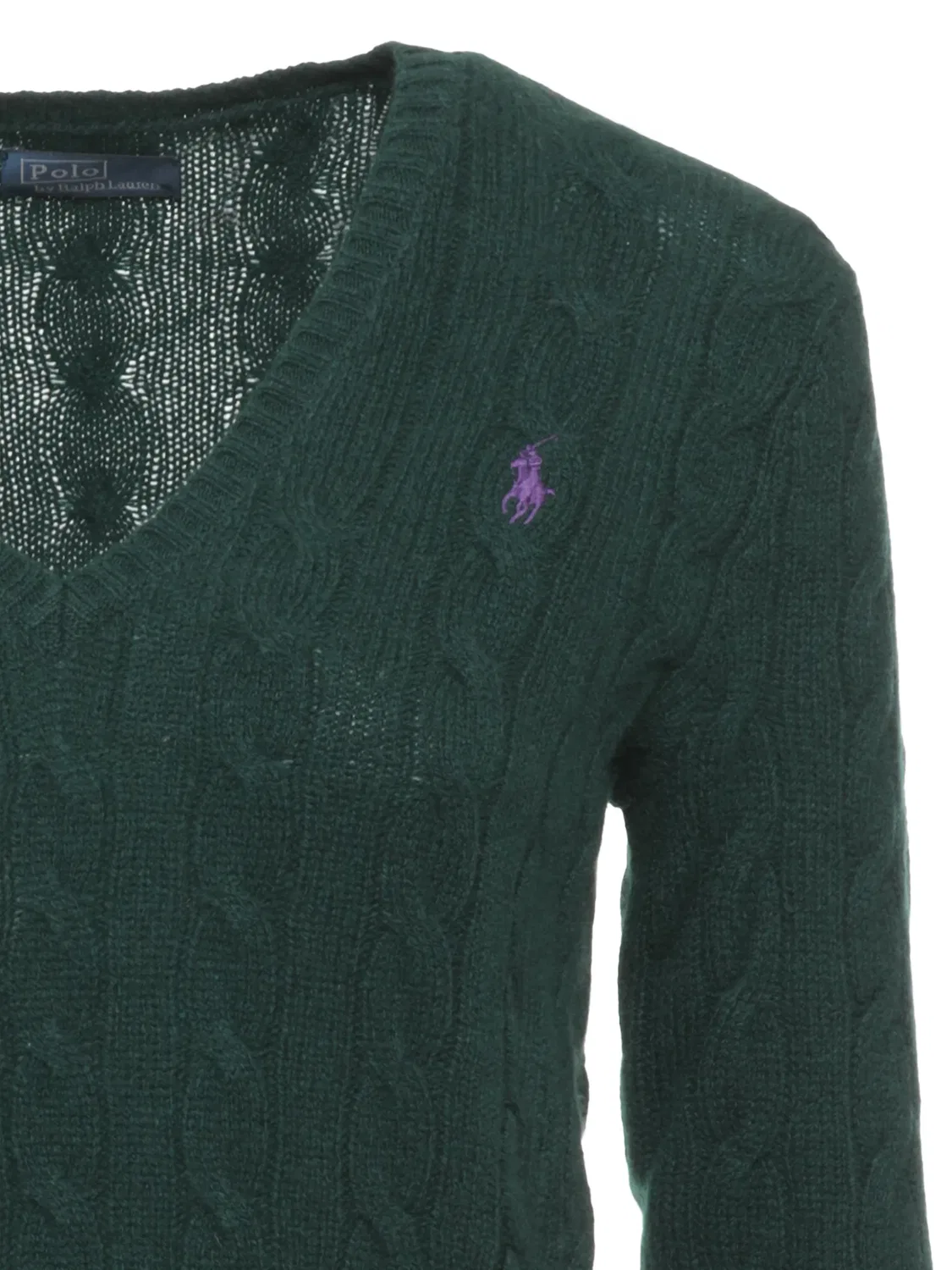 Джемпер фактурной вязки с V-образным вырезом Polo Ralph Lauren, зеленый — фото 3