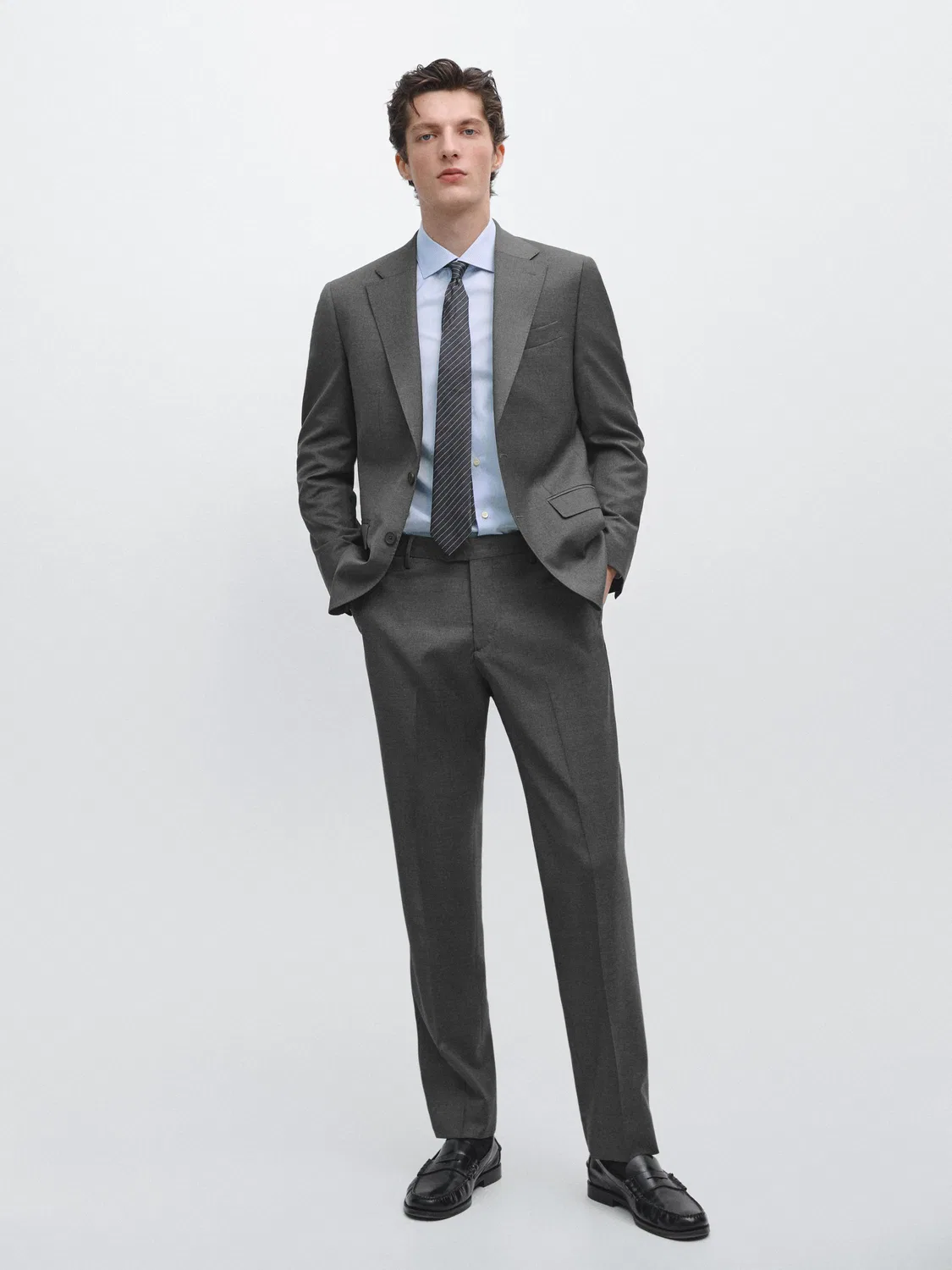 Пиджак Massimo Dutti, мужской, из прохладной шерсти, серый